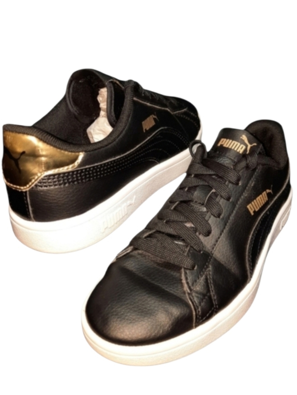 Puma Smash V2 Mirror Metallic Black/Gold Sneaker Kids SZ 4C